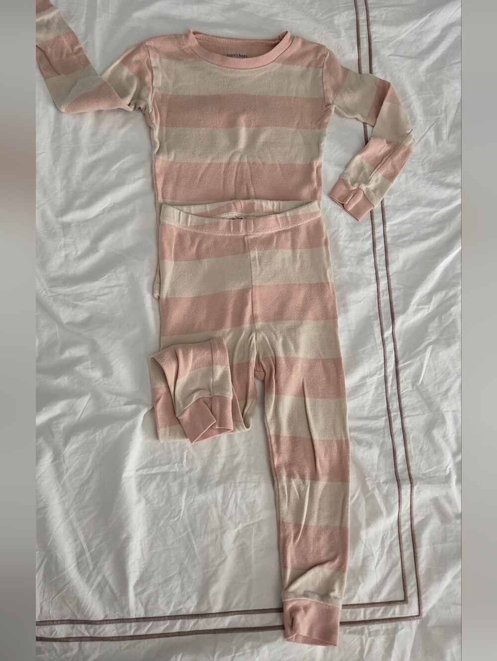 Burts Bees Rugby Stripe Pink & Cream Kids Two-Piece Long sleeve Pajamas Size 2T